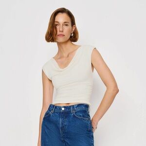 Reformation Ivory Draped One-Shoulder Crop Top